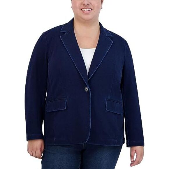 Jones New York Plus Size Denim One-Button Blazer - Picture 2 of 3